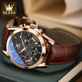 OLEVS Мужские часы Лучший бренд класса люкс, многофункциональные кварцевые часы с хронографом, спортивные водонепроницаемые Мужские часы со светящимся календарем