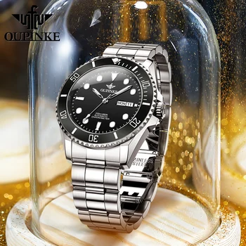 OUPINKE Новые мужские Автоматические Механические часы, роскошные Брендовые часы для мужчин, классический стиль, Светящиеся Водонепроницаемые часы из тонкой стали, Зеленые