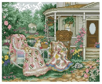 Patio of Dreams Garden Cat Наборы для вышивания крестиком высшего качества, 14-каратный набор для шитья без надписей, Вышитое искусство ручной работы, домашний декор