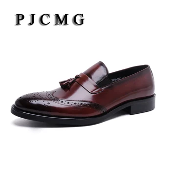PJCMG/ Новые дышащие мужские лоферы черного /коричневого цвета, модельные свадебные мужские повседневные деловые туфли без застежки из натуральной кожи с кисточками
