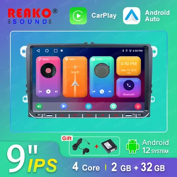REAKO Автомобильное Головное Устройство 2 + 32G Мультимедиа Android 12 Для Фольксваген С Плеером Радио FM RDS Gps 2 Din Carplay Auto Wifi Стерео