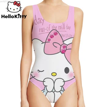 Sanrio Комплект бикини Hello Kitty Kawaii Для женщин, Колготки, летние стринги, купальник, Пляжное бикини для девочек, Сексуальные боди, одежда