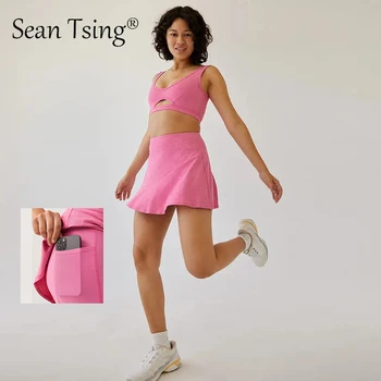 Sean Tsing® Женские теннисные юбки, костюмы с безопасными карманами, шорты, Спортивная одежда для гольфа, бега, тренировок, Активная повседневная одежда 2023 Лето