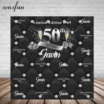 Sensfun Черная тема Блестящие бриллиантовые фоны с шампанским для фотосъемки в честь 50-летия на заказ в фотостудии