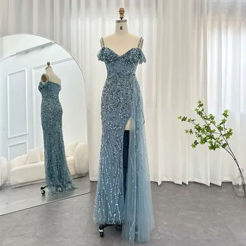 Sharon Said Роскошные синие платья для выпускного вечера с русалочкой 2023 на тонких бретельках, зелено-розовое вечернее платье для женщин, свадебная вечеринка SS170