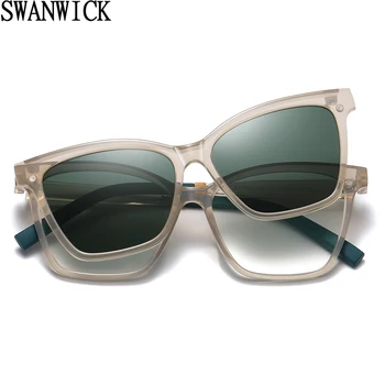 Swanwick fashion clip on glasses кошачий глаз, сверхлегкие поляризованные солнцезащитные очки TR90 для женщин за рулем UV400, фиолетовый, зеленый 2023