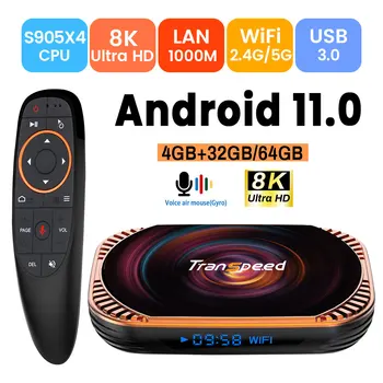 Transpeed Amlogic S905X4 8K Android 11,0 TV BOX 32G 64G 128G 3D Голосовое Управление 3D Двойной Wifi 1000M Медиаплеер телеприставка