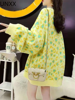 UNXX Желтая студенческая блузка цвета Love Stitch в корейском стиле свободного кроя, закрывающая ягодицы и облегающий свитер Lazy в стиле Харадзюку