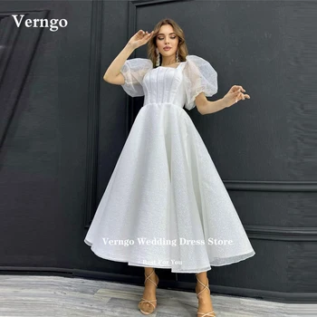 Verngo/ блестящие свадебные платья трапециевидной формы с блестящими пышными короткими рукавами и квадратным вырезом, платья для невесты длиной миди, вечернее платье для вечеринки