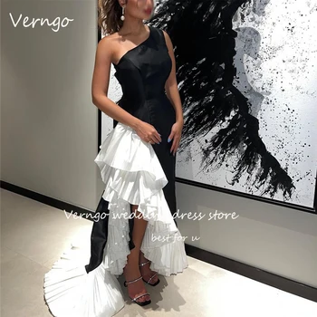 Verngo, Саудовско-арабские Черно-белые платья Русалки для выпускного вечера С оборками на одно плечо, вечерние платья Русалки с разрезом, вечернее платье