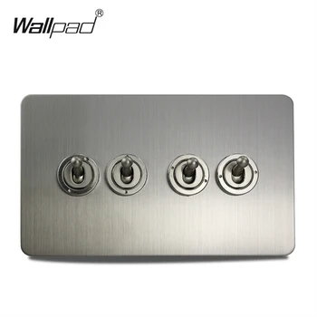 Wallpad 4-бандажный 2-позиционный тумблер Электрический выключатель света Сатиновая Хромированная Серебристая панель из нержавеющей стали