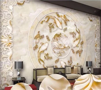 wellyu Пользовательские большие фрески утка-мандаринка карп с рисунком лотоса мраморный рельефный телевизор диван фон обои для стен