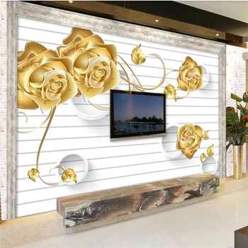 wellyu Пользовательские обои 3D фрески с золотой розой ТВ фон стена гостиная спальня декоративная роспись обои из папье-маше