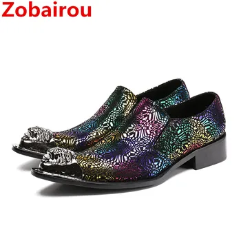 Zobairou, новая модная обувь на скрытом каблуке для мужчин, блестящая мужская обувь из натуральной кожи, элегантные оксфордские туфли на плоской подошве, большие размеры