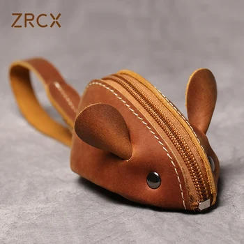 ZRCX Маленький кошелек для монет из натуральной кожи, креативный чехол для ключей на молнии с крысой, мужские женские портативные кошельки для ключей, детские сумки для ключей