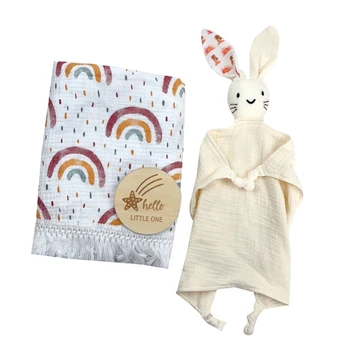 Аксессуары для детей, хлопковое муслиновое полотенце для умиротворения кролика, визитная карточка новорожденных с одеялом для объятий, набор для новорожденного 066B