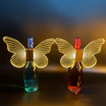 Алюминиевые акриловые крылья бабочки, светодиодная стробоскопическая эстафета, Перезаряжаемый светодиодный бенгальский огонь, подсветка крышки шампанского для декора бара ночного клуба