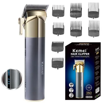 Алюминиевый Аккумуляторный Триммер для волос Kemei для мужчин, Регулируемая Электрическая Машинка для стрижки бороды, Перезаряжаемая Машинка для стрижки волос, двухскоростная moto
