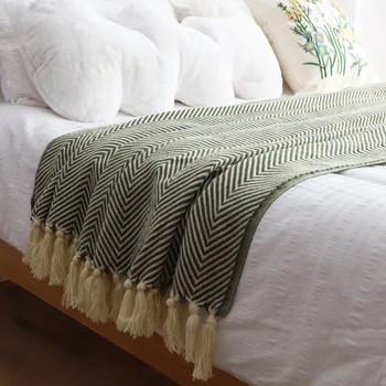 Американское Ретро Геометрическое вязаное одеяло, Домашний отель, Классический декор, покрывало для кровати, одеяло для дивана в скандинавском стиле, Мягкое удобное покрывало