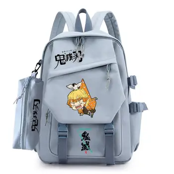 Аниме Demon Slayer Kimetsu No Yaiba Школьный рюкзак для путешествий, сумка через плечо с пеналом для студентов