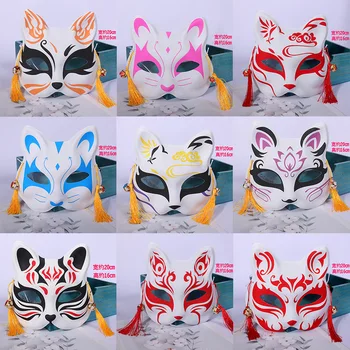 Аниме Маска лисы-истребительницы демонов, Японская маска ручной росписи, полумаска для маскарада, фестивальный бал, маски Кицунэ Кабуки, реквизит для косплея