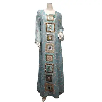 Арабские платья Zigui, вышивка блестками, Квадратный воротник, светло-Зеленое платье, мусульманский женский халат, Кафтан