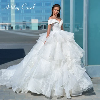 Бальное платье Эшли Кэрол Свадебное платье 2022 с открытыми плечами из блестящего тюля, расшитого бисером, свадебное платье принцессы в стиле милой девушки Vestido De Noiva
