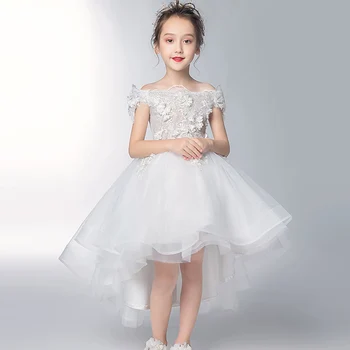 Белое тюлевое платье с сегментным шлейфом, платья для девочек в цветочек, платья для театрализованных представлений, платья для причастия для девочек