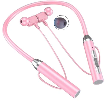 Беспроводная Bluetooth-гарнитура шейного типа, Стерео шумоподавление, универсальная вставная плата, микрофон для спортивной ушной гарнитуры, розовый