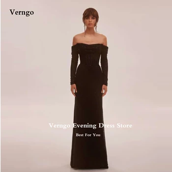 Блестящие черные вечерние платья Verngo с открытыми плечами, длинными рукавами, блестящие вечерние платья для выпускного вечера, платье для особых случаев на шнуровке сзади