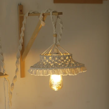 Богемный тканый абажур ручной работы, настенный светильник Макраме, украшение кофейни, ресторана, Гобеленовый абажур