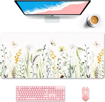 Большой коврик для мыши с бабочкой из полевого цветка, расширенный игровой коврик для мыши, Нескользящий коврик для стола, офисный коврик для мыши для компьютерной клавиатуры, ноутбука