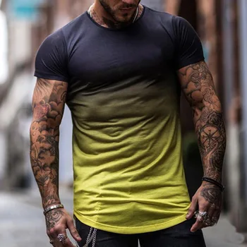 Брендовая Мужская футболка с коротким рукавом 2021, мужская 3D Градиентная футболка С круглым вырезом, Модная Повседневная Мужская футболка для фитнеса в стиле Хип-Хоп, Одежда M-4XL
