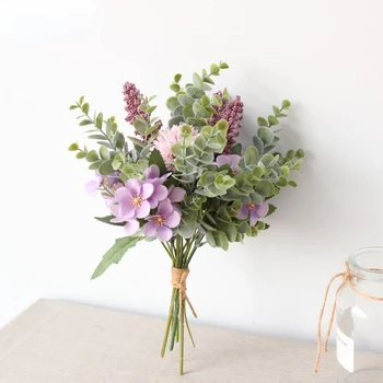Букет Бело фиолетовый Имитация поддельных свадебных принадлежностей Красочныесветложелторозовые украшения для дома Подходящие для вазы гостиной