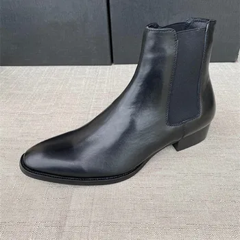 Быстрая доставка 2023 г. Мужские ботинки из натуральной кожи с острым носком, повседневная мужская обувь без застежки