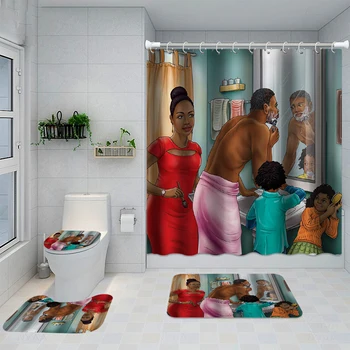 Ванная комната душ занавес набор Африки девочек водонепроницаемый душ занавес 3D печати полиэстер нескользящий коврик туалет крышка коврик для ванной коврики