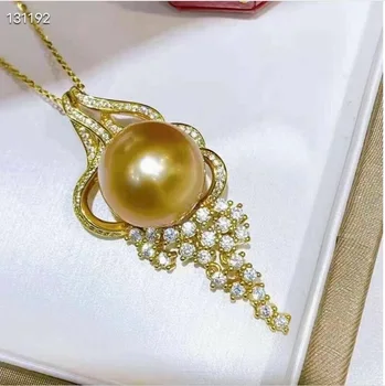 Великолепное гигантское ожерелье с круглой жемчужиной из золота Южно-Китайского моря диаметром 10-11 мм 925 пробы