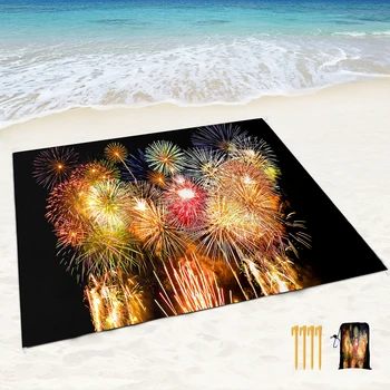 Великолепное пляжное одеяло Fireworks, пескостойкое, водонепроницаемое одеяло, быстросохнущий Легкий коврик для пикника с карманом для пеших прогулок, кемпинга