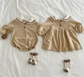 Весенне-осенний детский комбинезон-поло для мальчиков и девочек, хлопковое боди, платье для девочек, одежда для новорожденных девочек, комбинезон