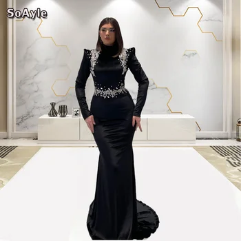 Вечернее платье SoAyle из Саудовской Аравии для женщин, роскошное свадебное платье с высоким воротом и длинным рукавом, расшитое бисером, Плюс размер