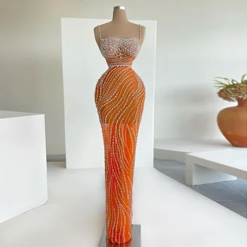 Вечерние платья русалки на оранжевых бретельках Sharon Said, роскошное длинное платье для выпускного вечера из дубайского хрусталя для женщин, свадебная вечеринка RM155