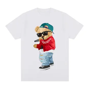 Винтажная футболка в стиле хип-хоп с медведем, Забавная одежда, Удобная Повседневная Хлопковая Мужская футболка, Новая футболка, Женские топы