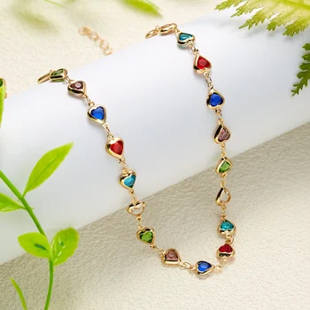 Винтажное ожерелье-чокер с радужным хрустальным сердцем для женщин, цепочка золотого цвета, ювелирные изделия в стиле Бохо, Летний Пляжный подарочный воротник