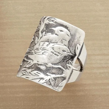 Винтажное Серебряное кольцо с птичьими листьями, высококачественные кольца для пальцев в стиле панк-рок с животными для женщин, ювелирные изделия в стиле бохо Оптом