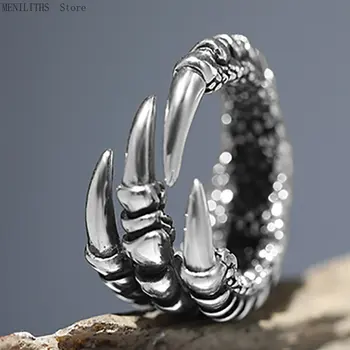 Винтажное Серебряное кольцо с Когтем Дракона из нержавеющей стали, Регулируемое Открывающее кольцо, Тибетский серебряный Орел, кольца с животными для мужчин, Женские украшения в стиле панк