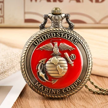 Винтажное Тематическое ожерелье Корпуса морской пехоты США, кварцевые карманные часы, Сувенирная цепочка с подвеской, подарок для мужчин, мужские ретро-релогии