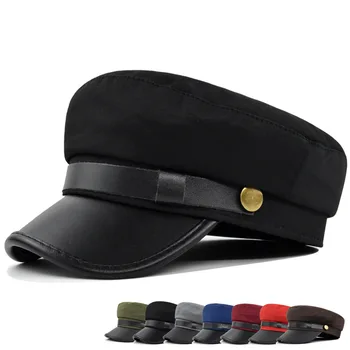Винтажные военные береты, женские шляпы, мужская кепка, Кожаная кепка, осень-зима, теплые кепки в британском стиле для путешествий на открытом воздухе с плоским козырьком