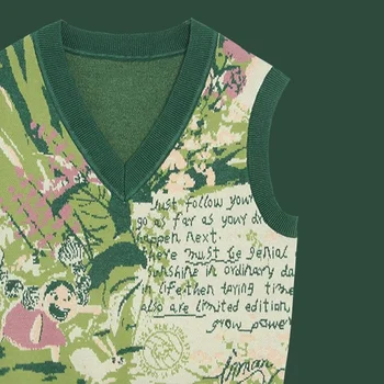 Винтажный вязаный жилет с зеленой масляной живописью, женская литература, искусство, верхняя одежда серии Sen, пуловер, складной свитер с V-образным вырезом, майка