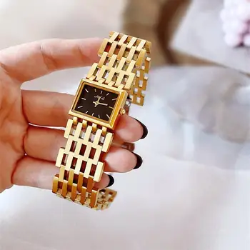 Высококачественные Новые женские часы с квадратным циферблатом, роскошный подарок для подруги, золотой ультратонкий полый ремешок