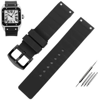 Высококачественный силиконовый 23-миллиметровый ремешок для часов Cartier Santos Sandoz Santos 100, резиновый ремешок для часов для мужчин и женщин, черный